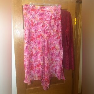 Floral Pink/Fuchsia & Red Skirt with Red Blouse